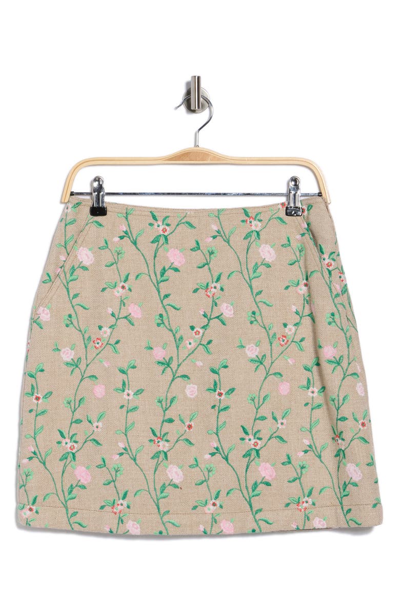 Longchamp Floral Embroidered Miniskirt, Alternate, color, Beige/ Pink