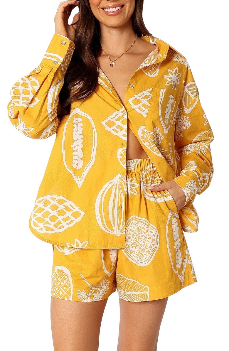 Petal & Pup Bonnie Cotton & Linen Button-Up Shirt & Shorts Set, Main, color, Yellow