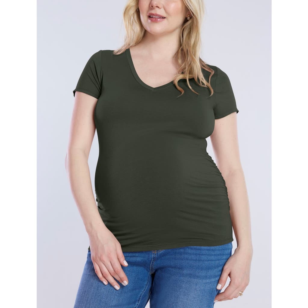 Motherhood Maternity V-neck Side-ruched Maternity Short Sleeve Tee In Deep Depths