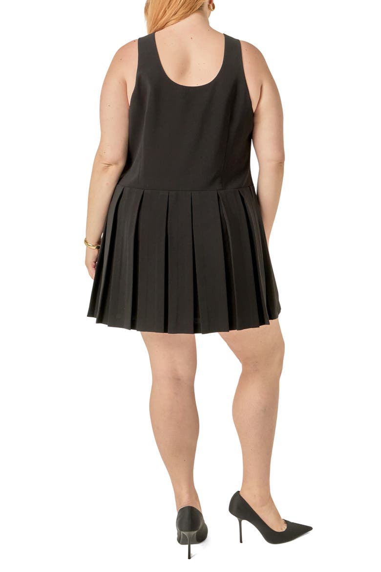 U-Neck Pleated Sleeveless Minidress, Alternate, color, BLACK
