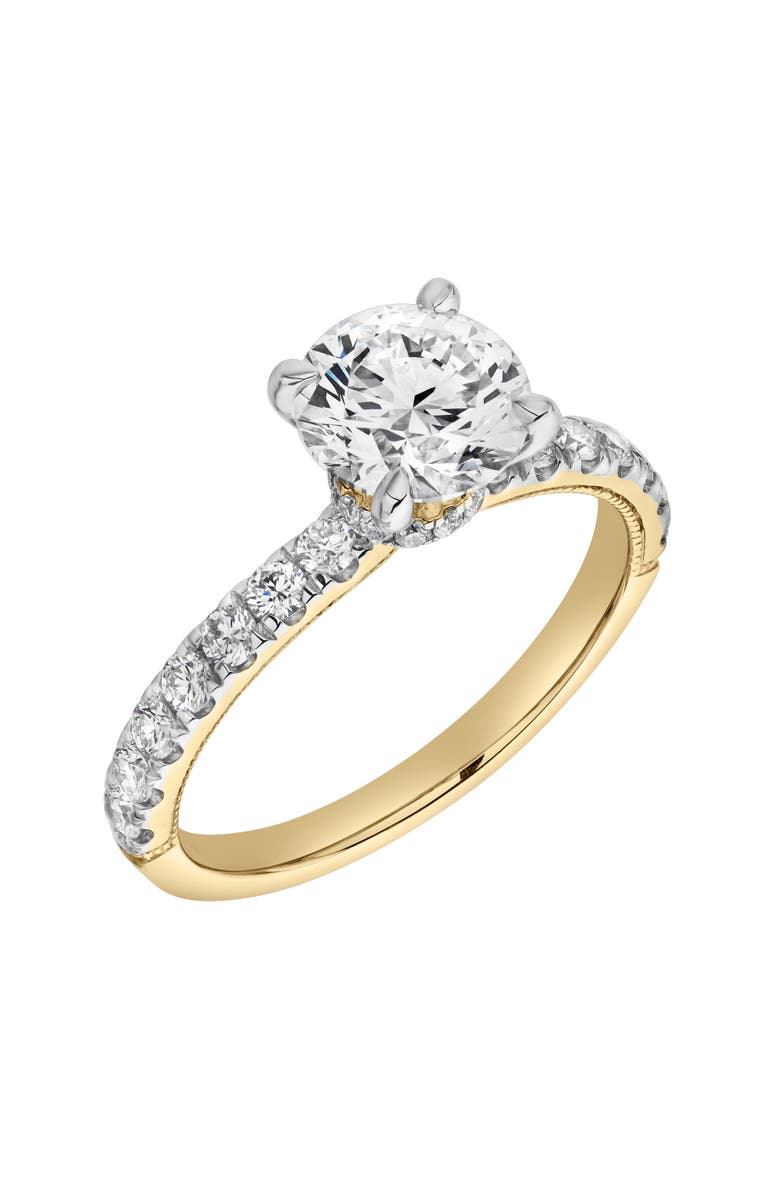 LuvMyJewelry Aurielle 14K Gold Round Cut Hidden Halo Lab Grown Diamond Engagement Ring - 2 Ct, Alternate, color, 14K Yellow Gold