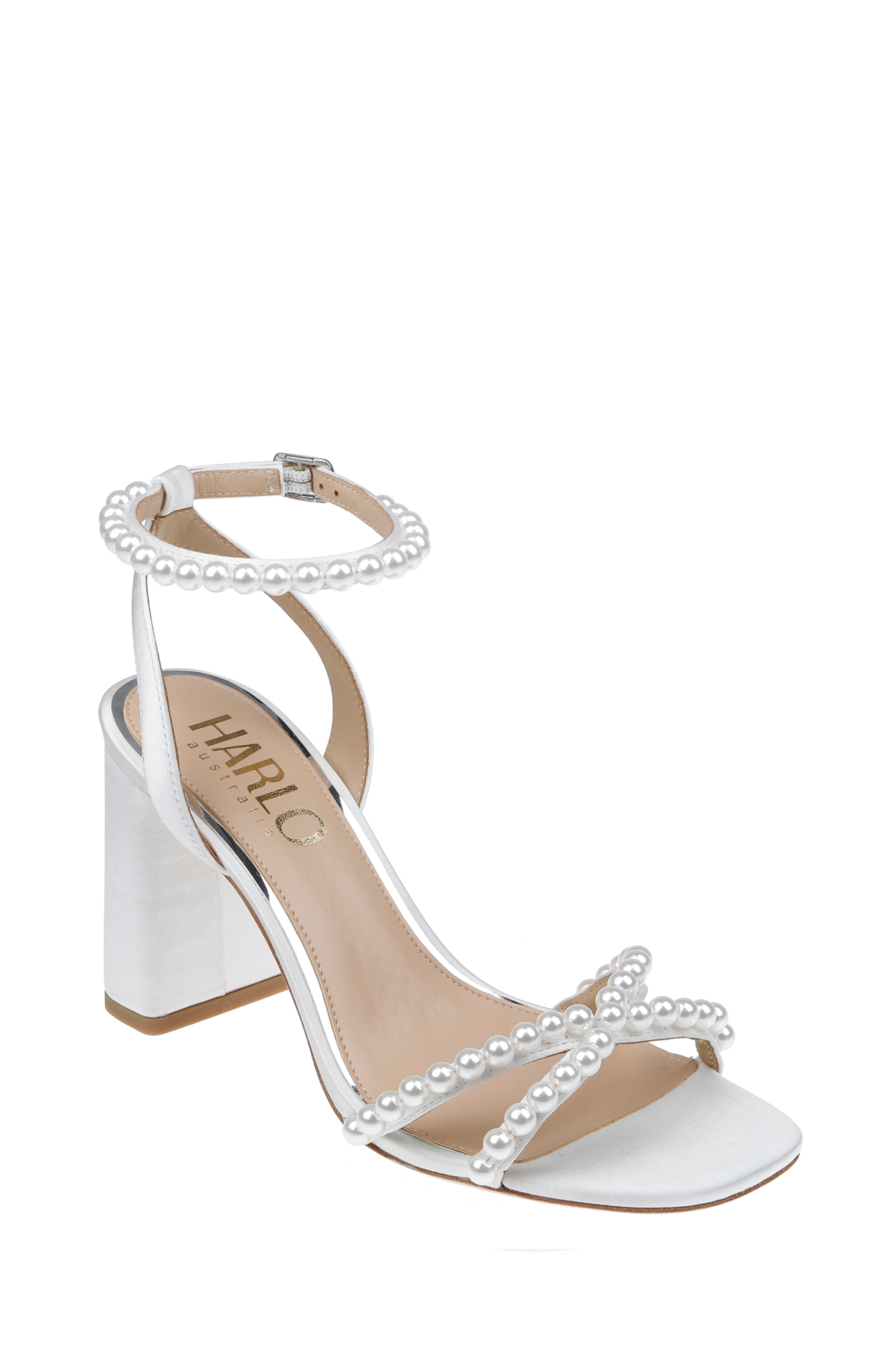 HARLO Evie White Pearl Mid Bridal Block Heel, Alternate, color, Soft White Satin