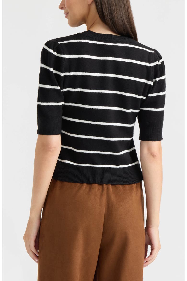 Floral Embroidered Short Sleeve Sweater, Alternate, color, BLACK/ WHITE STRIPE