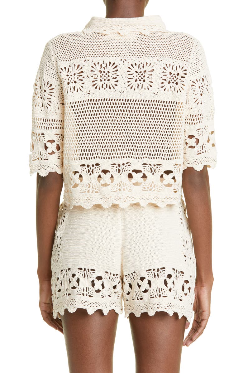 Zimmermann Cotton Crochet Crop Button-Up Shirt, Alternate, color, 