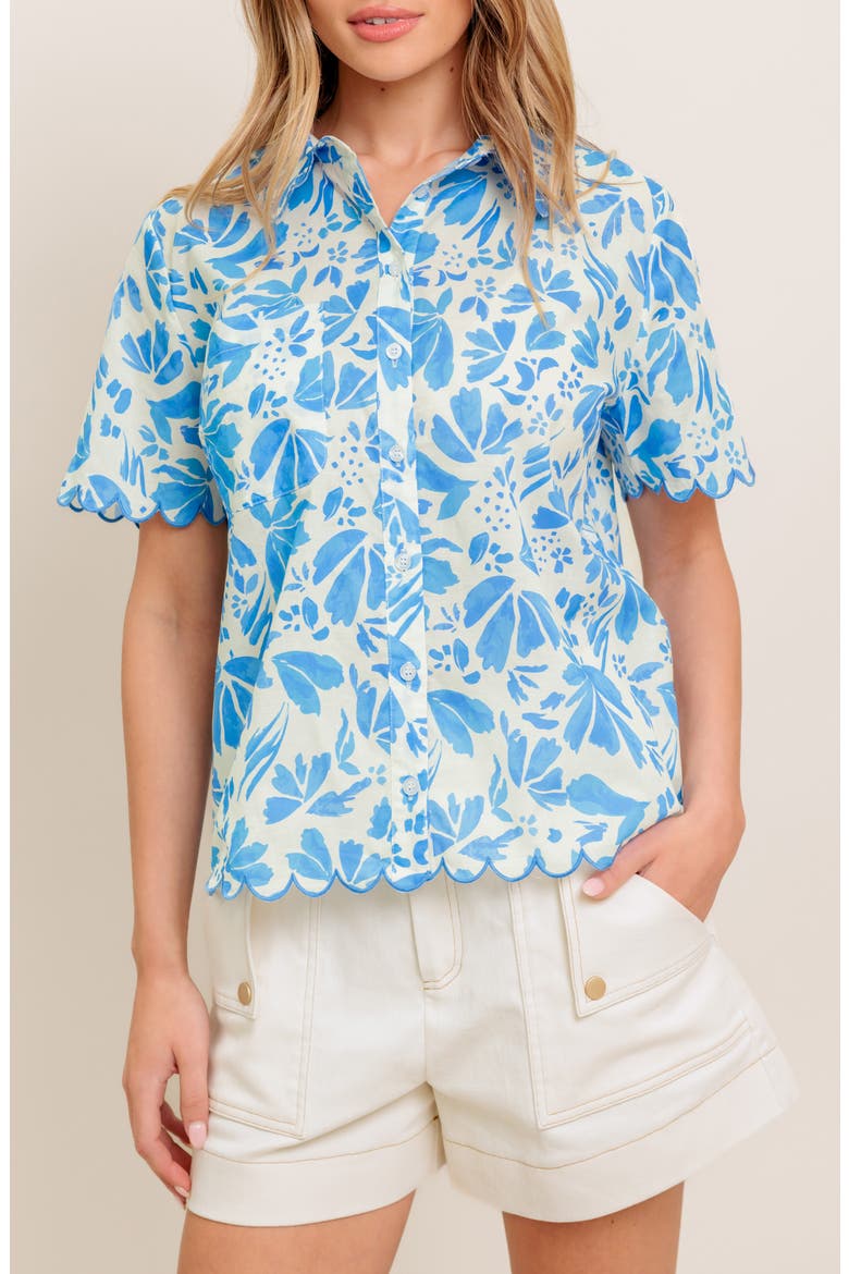 Print Button-Up Shirt, Main, color, IVORY BLUE