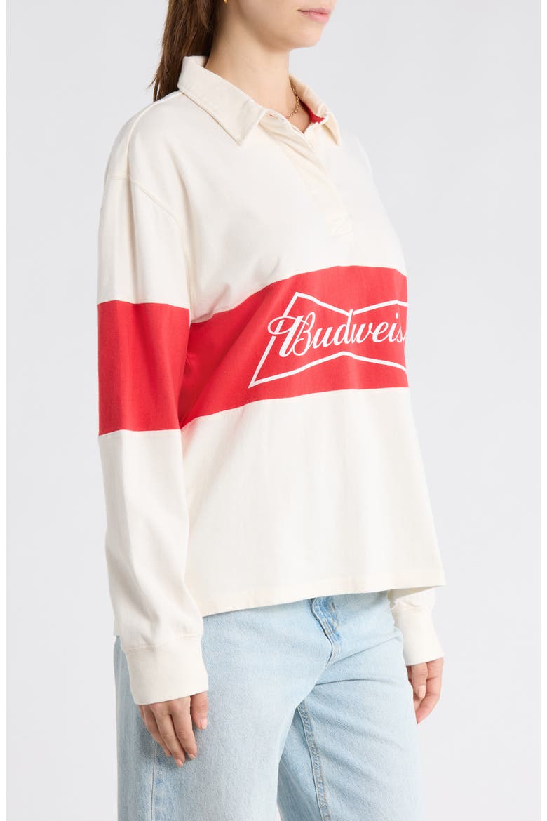 Budweiser Logo Long Sleeve Cotton Shirt, Alternate, color, WHITE/ RED