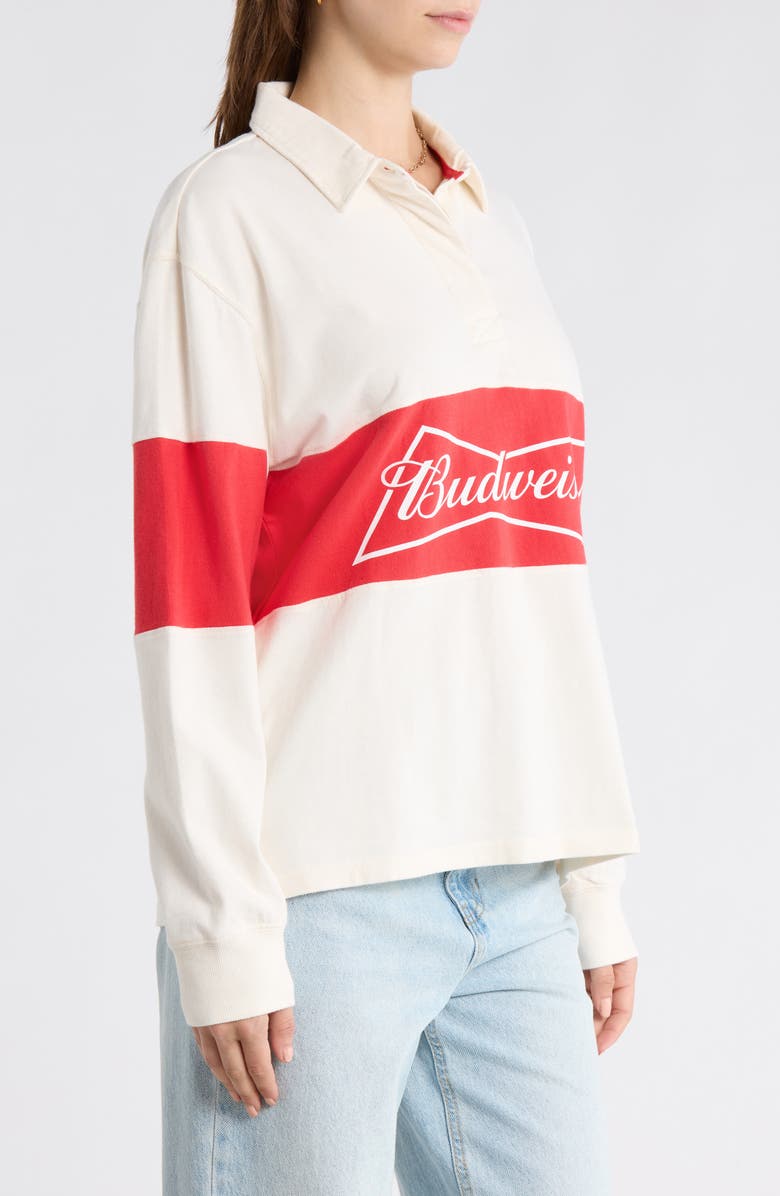 Junk Food Budweiser Logo Long Sleeve Cotton Shirt, Alternate, color, White/ Red