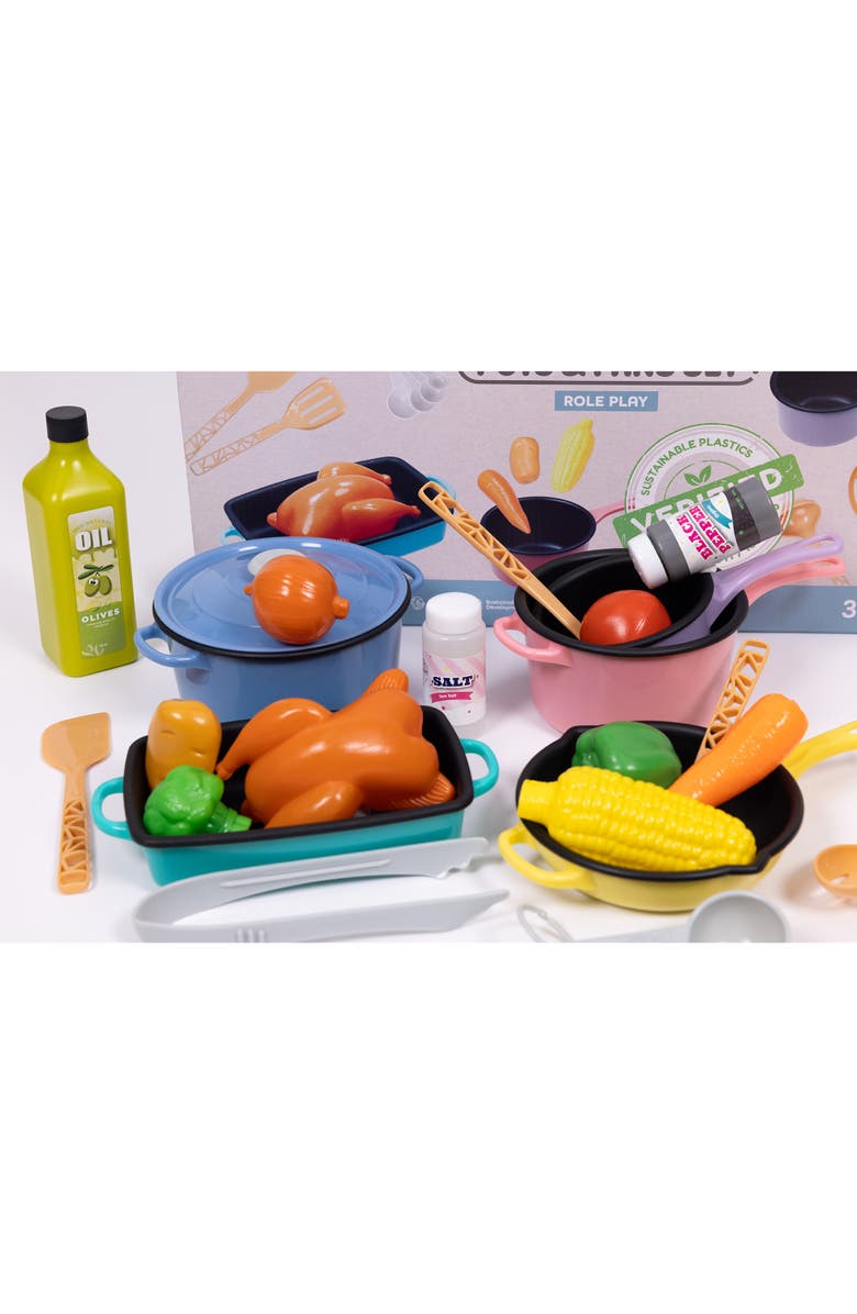 NurtureNature Cooking Set 27Pc Toy Food, Pots, Utensils, Pretend Play, Kids 3+, Alternate, color, Multicolored