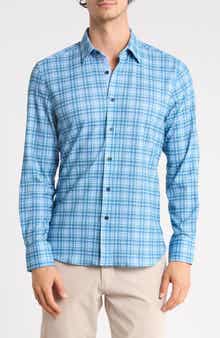 Plaid Seersucker Long Sleeve Button-Up Shirt