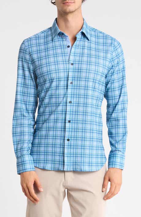 Plaid Seersucker Long Sleeve Button-Up Shirt