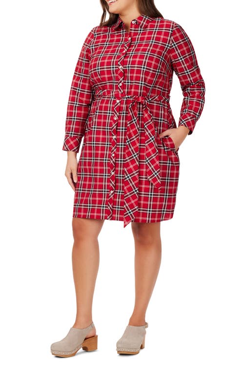 Foxcroft Rocca Plaid Long Sleeve Cotton Blend Shirtdress In Red/multi