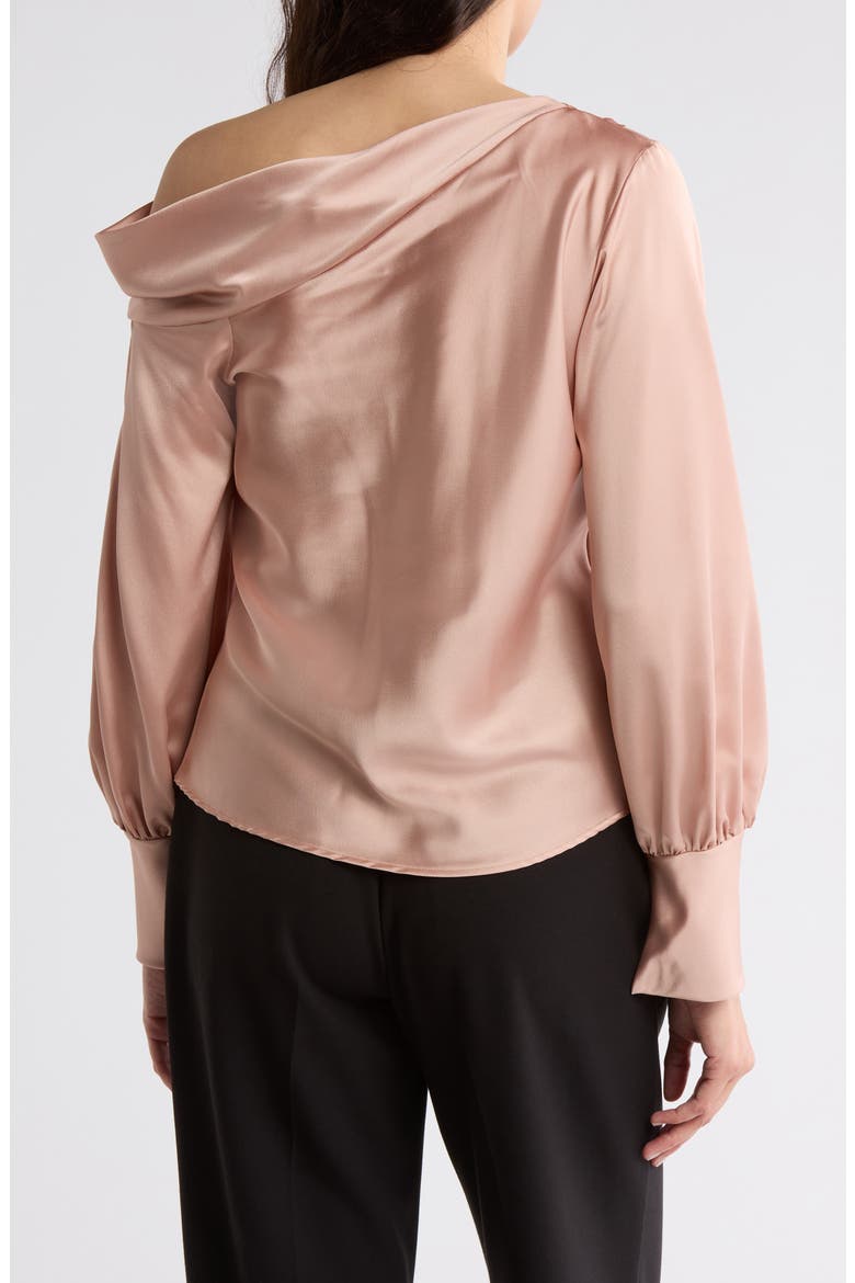 Asymmetrical Drop Shoulder Satin Top, Alternate, color, ROSE