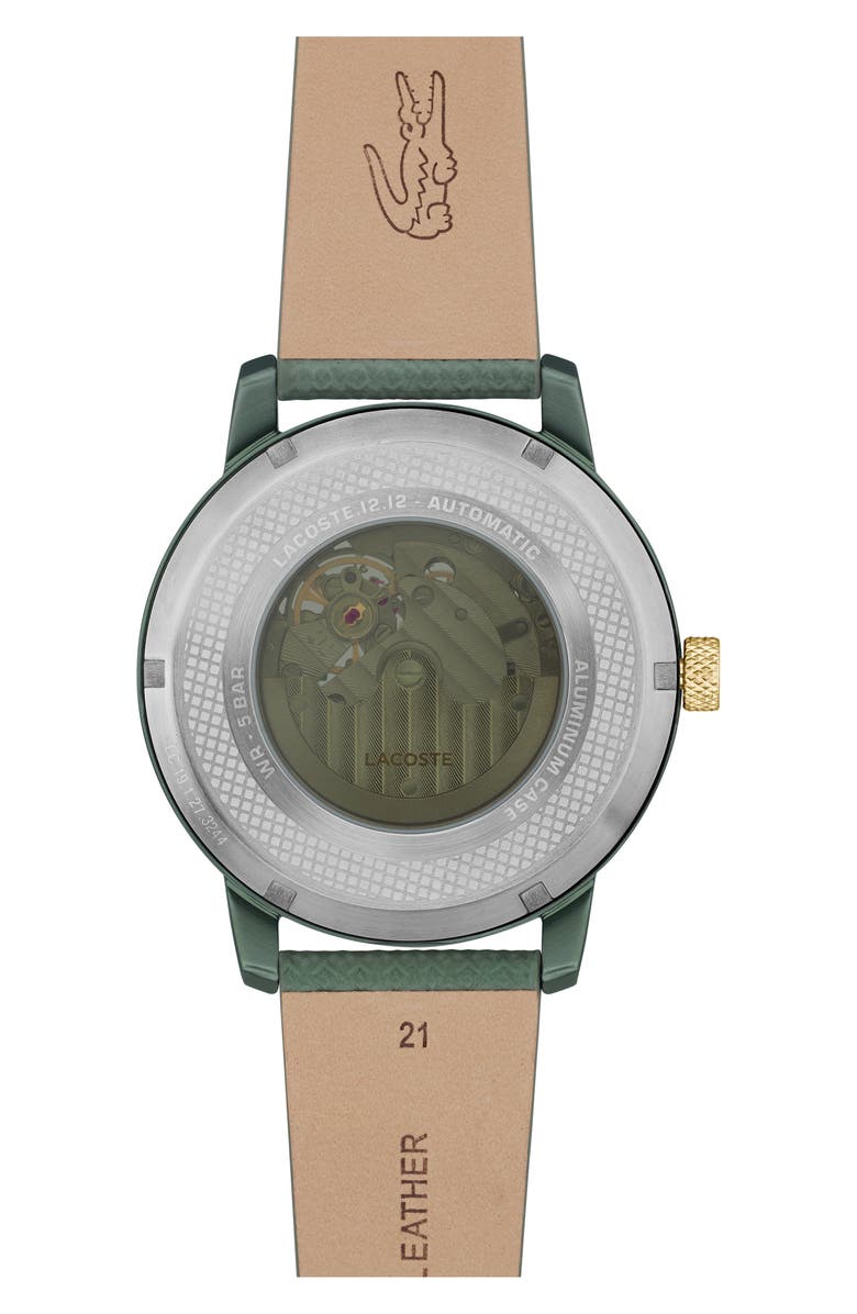 Lacoste Automatique Leather Strap Watch, 44mm, Alternate, color, 