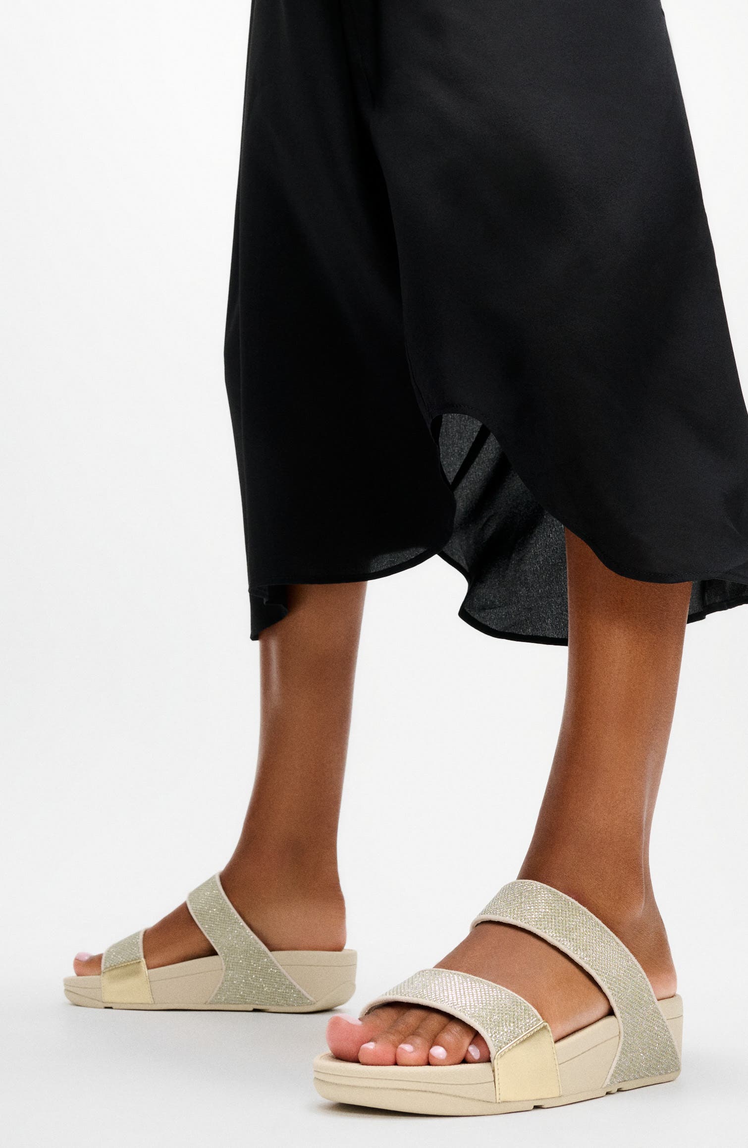 FitFlop Lulu ShimmerGlitz Slide Sandal, Alternate, color, Platino