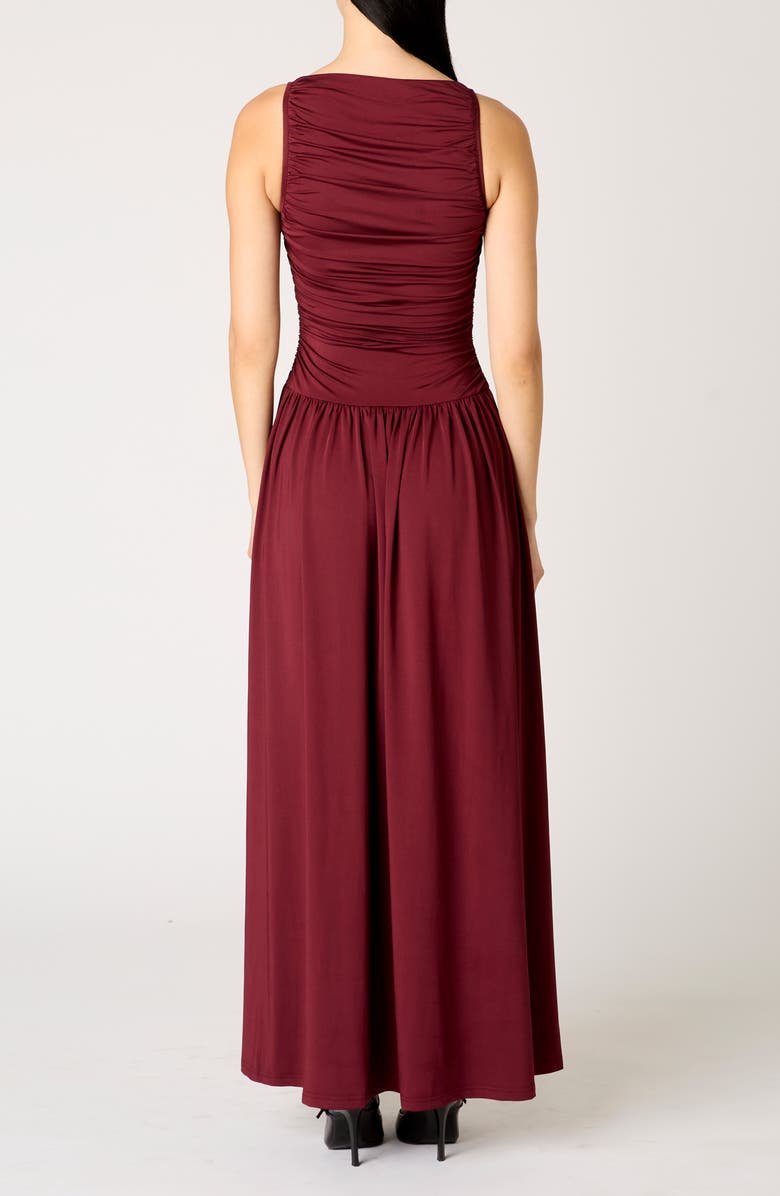 Nia Clea Ruched Sleeveless Drop Waist Maxi Dress, Alternate, color, Chianti