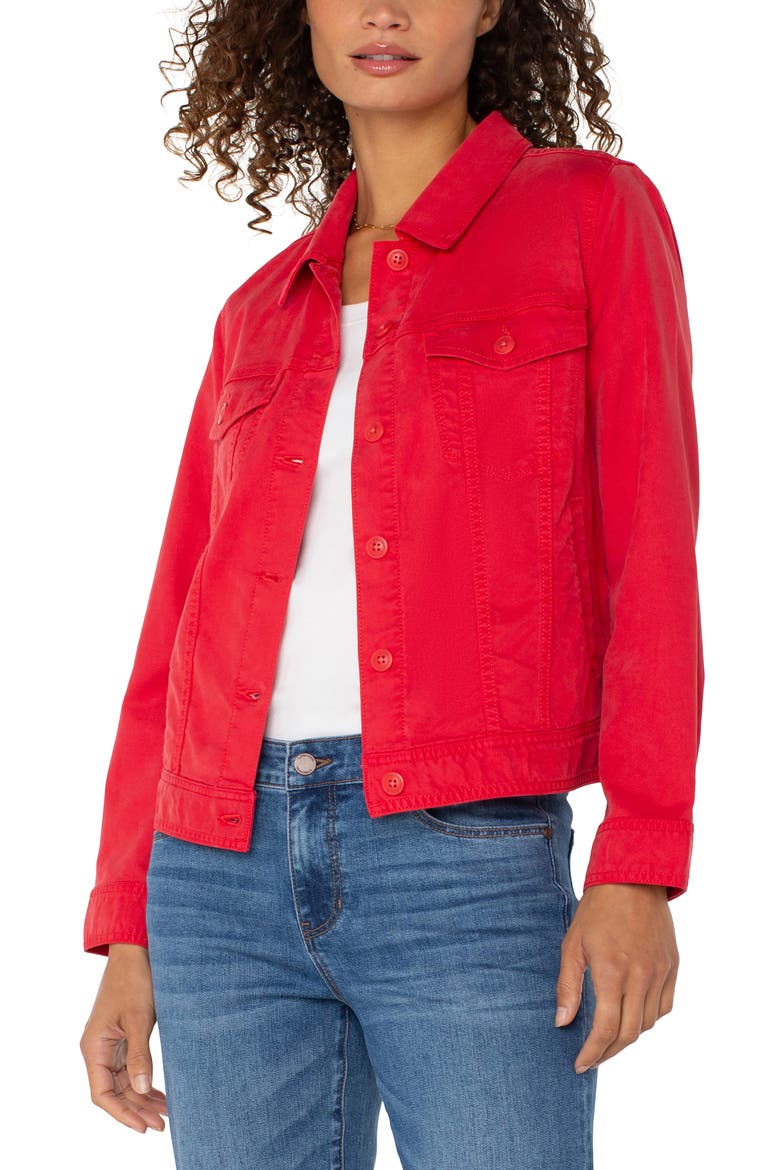 Button Front Trucker Jacket, Alternate, color, GERANIUM