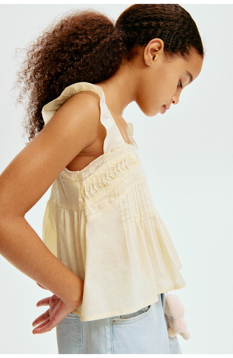 H&M Lace-trimmed cotton top, Alternate, color, Light Yellow