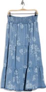 T Tahari Floral Smocked Waist Chambray Maxi Skirt