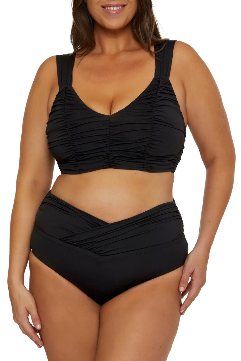 Colorcode Shirred Bikini Top, Alternate, color, BLACK