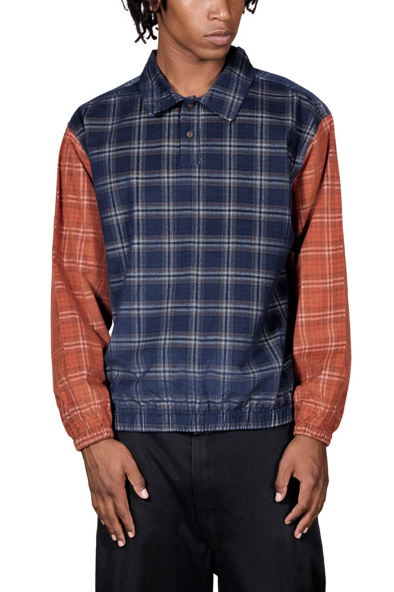 Colorblock Check Cotton Corduroy Shirt, Main, color, NAVY