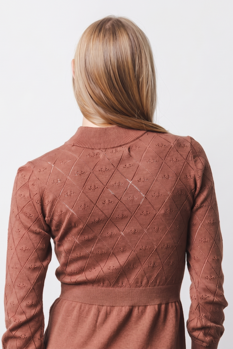 Women's Organic Puff Sleeve Pointelle Sweater Dress, Alternate, color, Cinnamon Heather