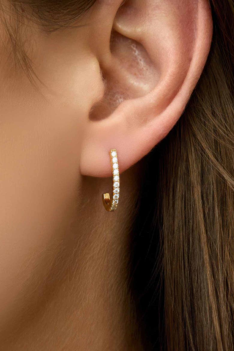 14K Yellow Solid Gold Regal Diamond J Hoops, Alternate, color, Yellow Gold, Natural Diamonds