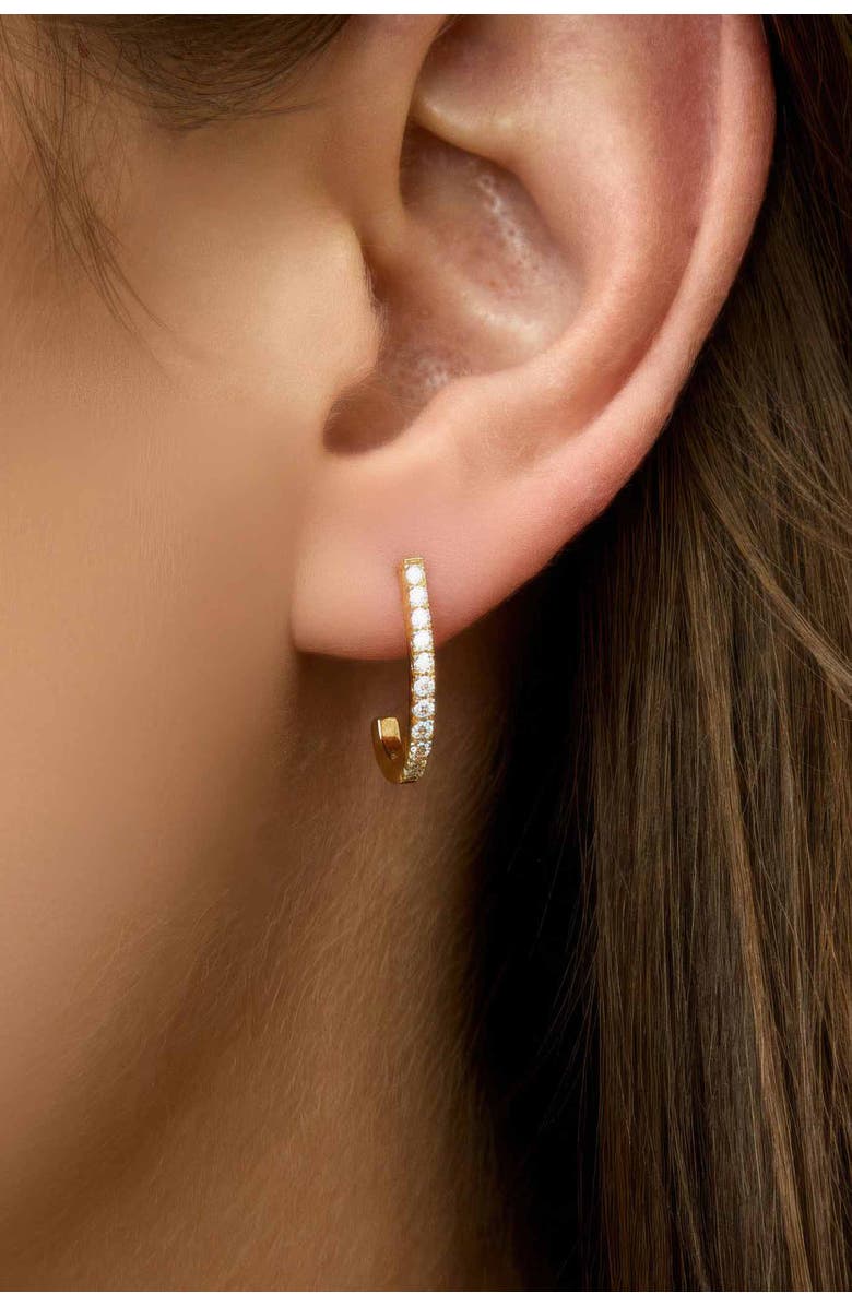 Oradina 14K Yellow Solid Gold Regal Diamond J Hoops, Alternate, color, Yellow Gold, Natural Diamonds