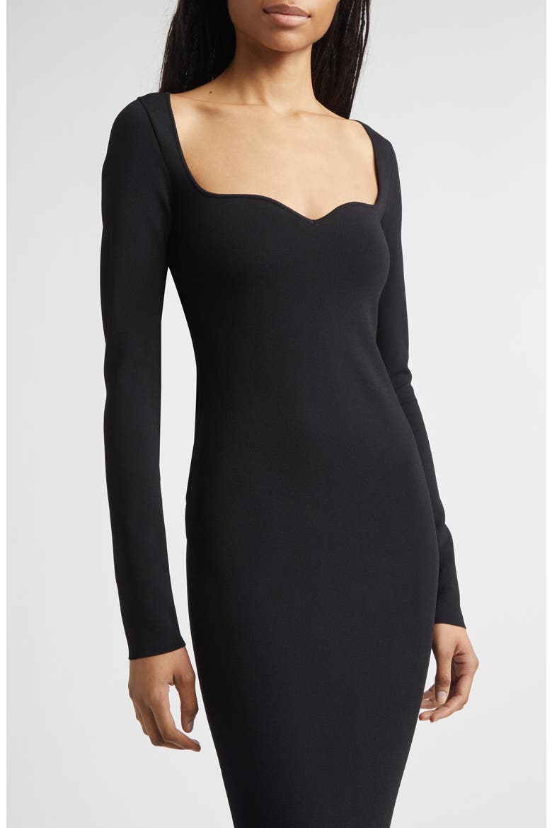 Long Sleeve Compact Knit Mermaid Gown, Alternate, color, BLACK