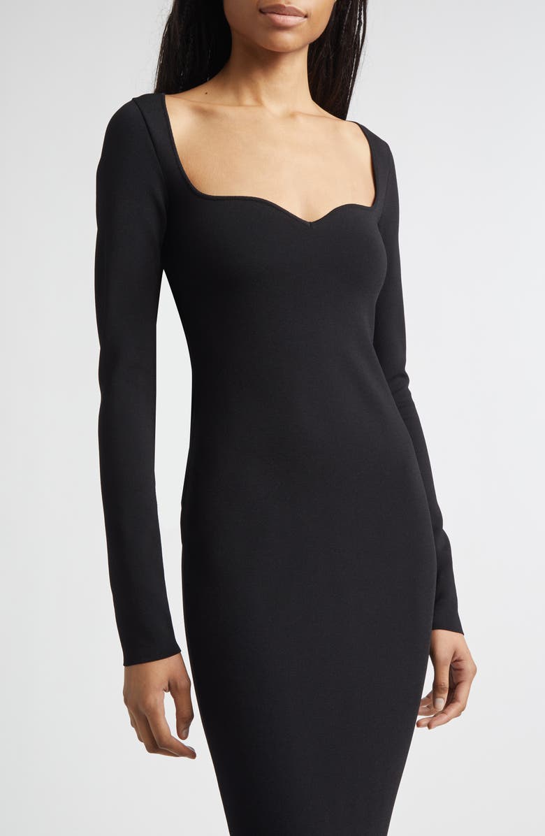 Stella McCartney Long Sleeve Compact Knit Mermaid Gown, Alternate, color, Black