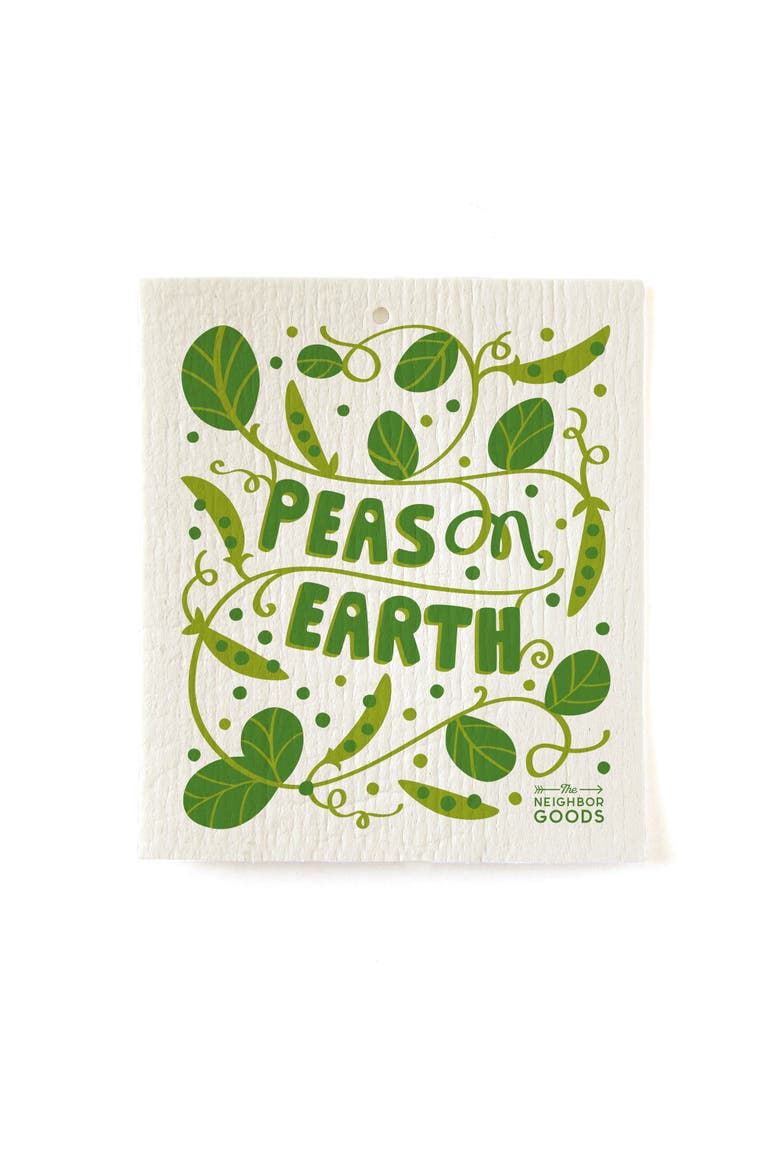 Peas Dish Towel + Sponge Cloth Gift Set, Alternate, color, Green