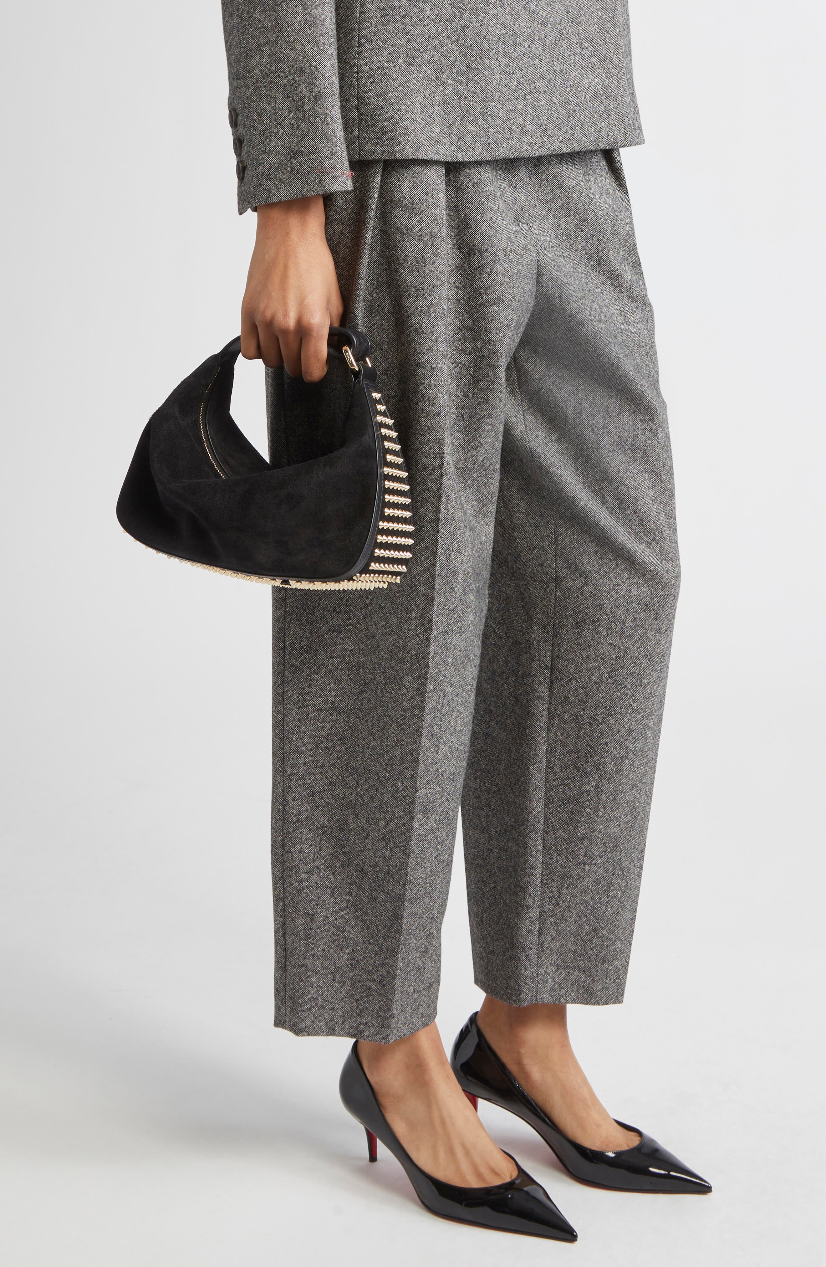 Christian Louboutin Funky Empire Spike Dopp Leather Top Handle Pouch, Alternate, color, Black