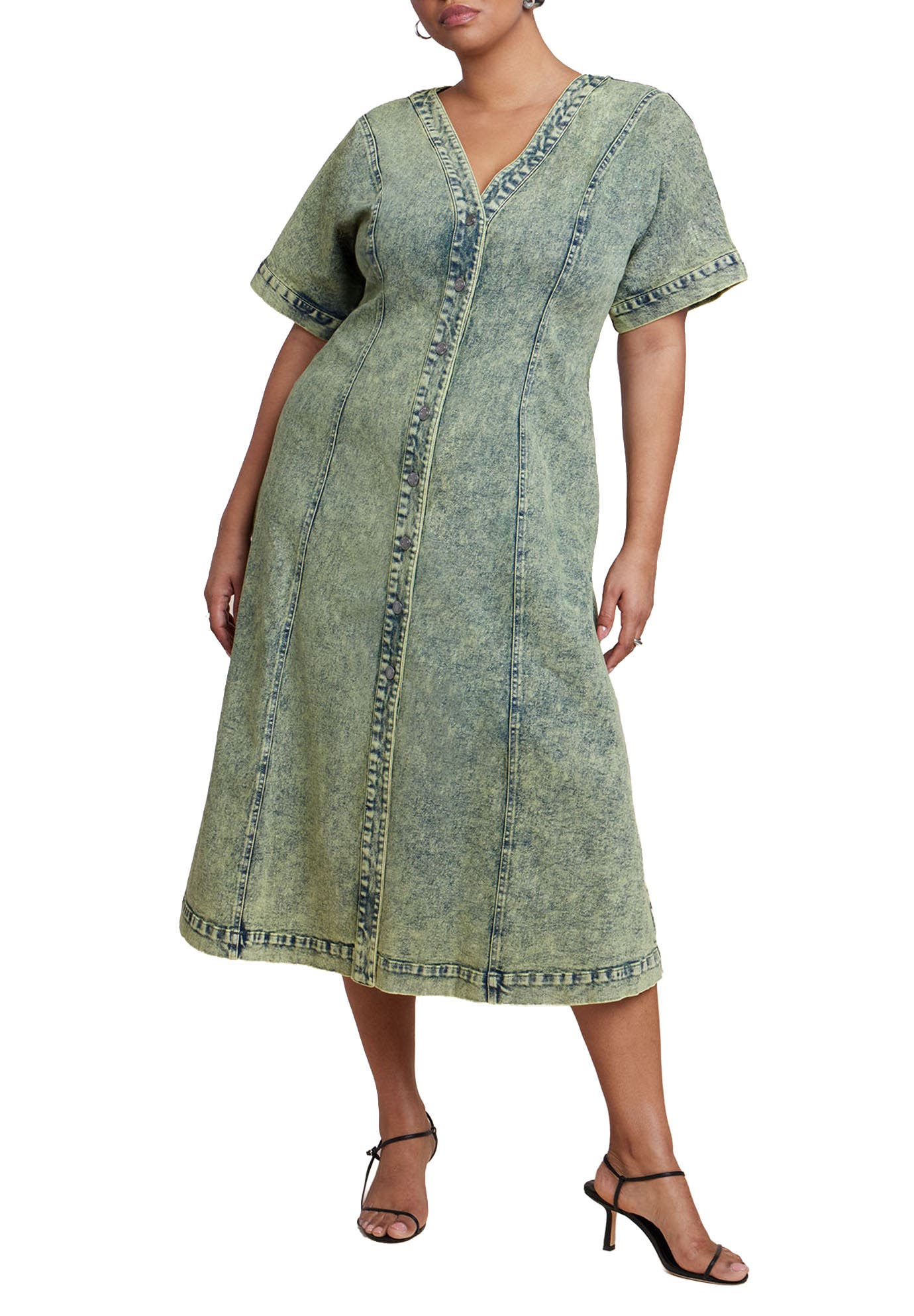V Neck Flare Denim Dress
