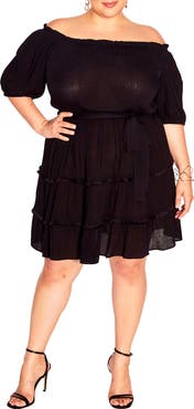 City Chic Fiesta Fringe Off the Shoulder Dress