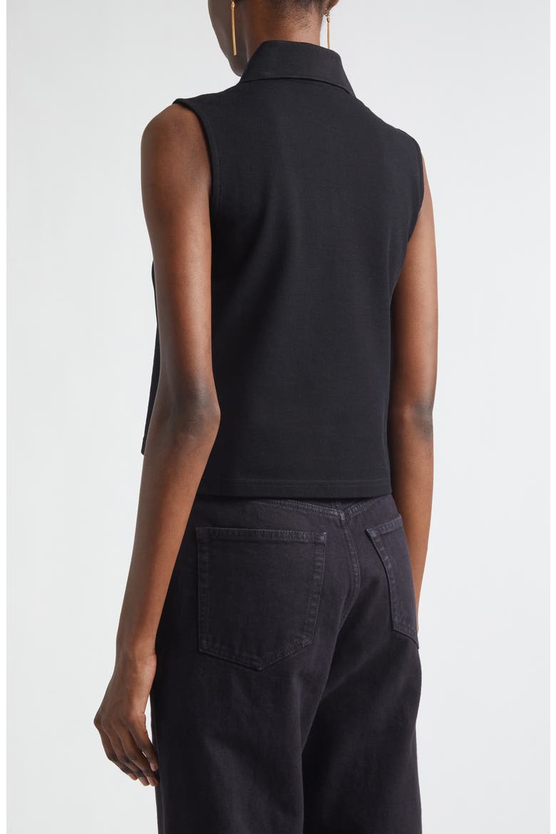 Cassandre Embroidered Sleeveless Cotton Piqué Polo, Alternate, color, NOIR