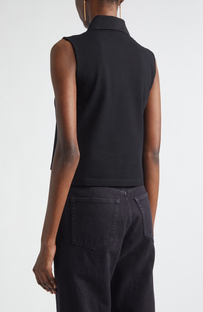 Saint Laurent Cassandre Embroidered Sleeveless Cotton Piqué Polo, Alternate, color, Noir