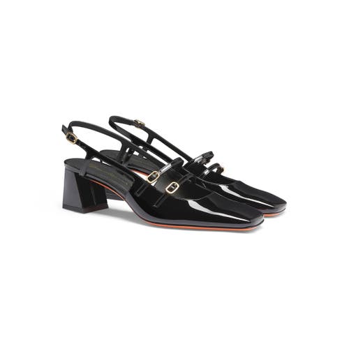 Santoni Mid-heel Slingback In Black