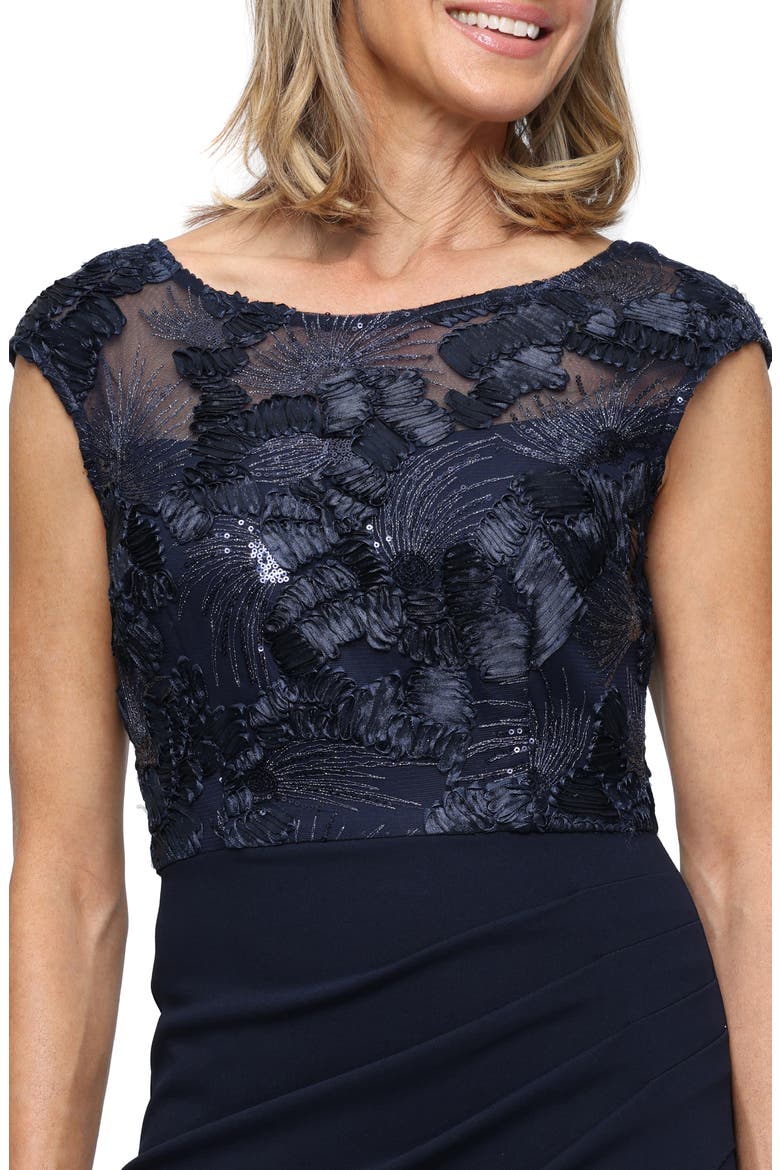 Soutache Crepe Gown, Alternate, color, NAVY