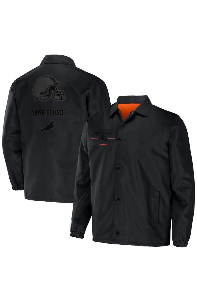 STAPLE Men's NFL x Staple Black Cleveland Browns Coaches Full-Snap Jacket, Main, color, 