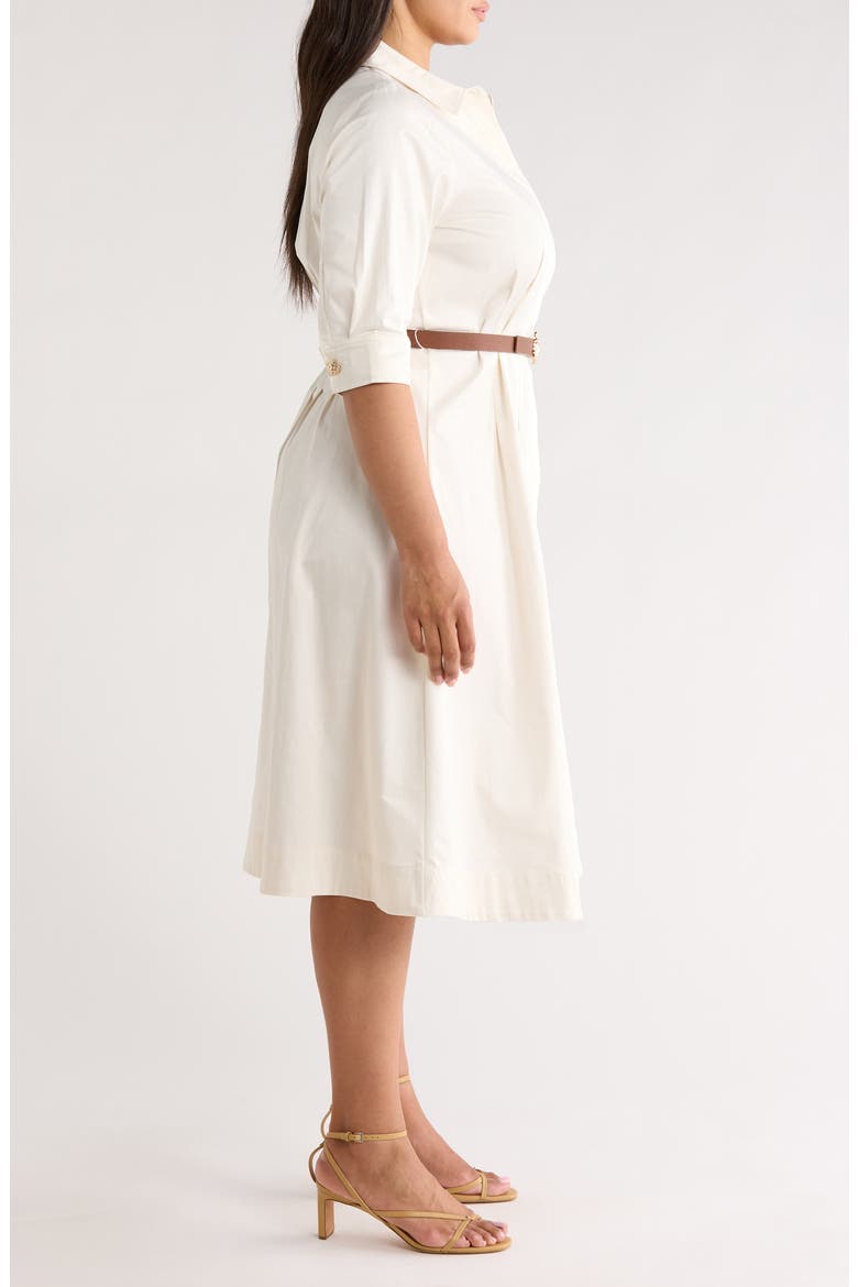 Belted Elbow Sleeve Stretch Cotton Sateen Shirtdress, Alternate, color, WHITE DOVE