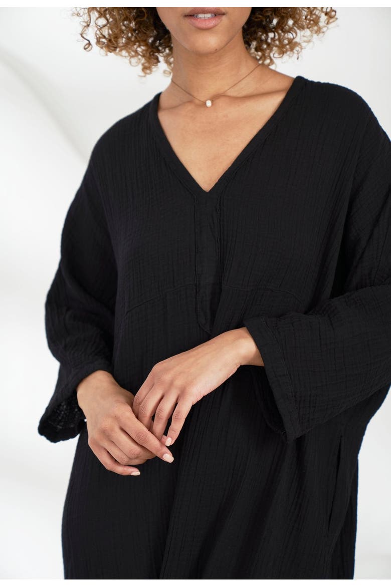 Gauze Arc Seam Caftan, Alternate, color, Black