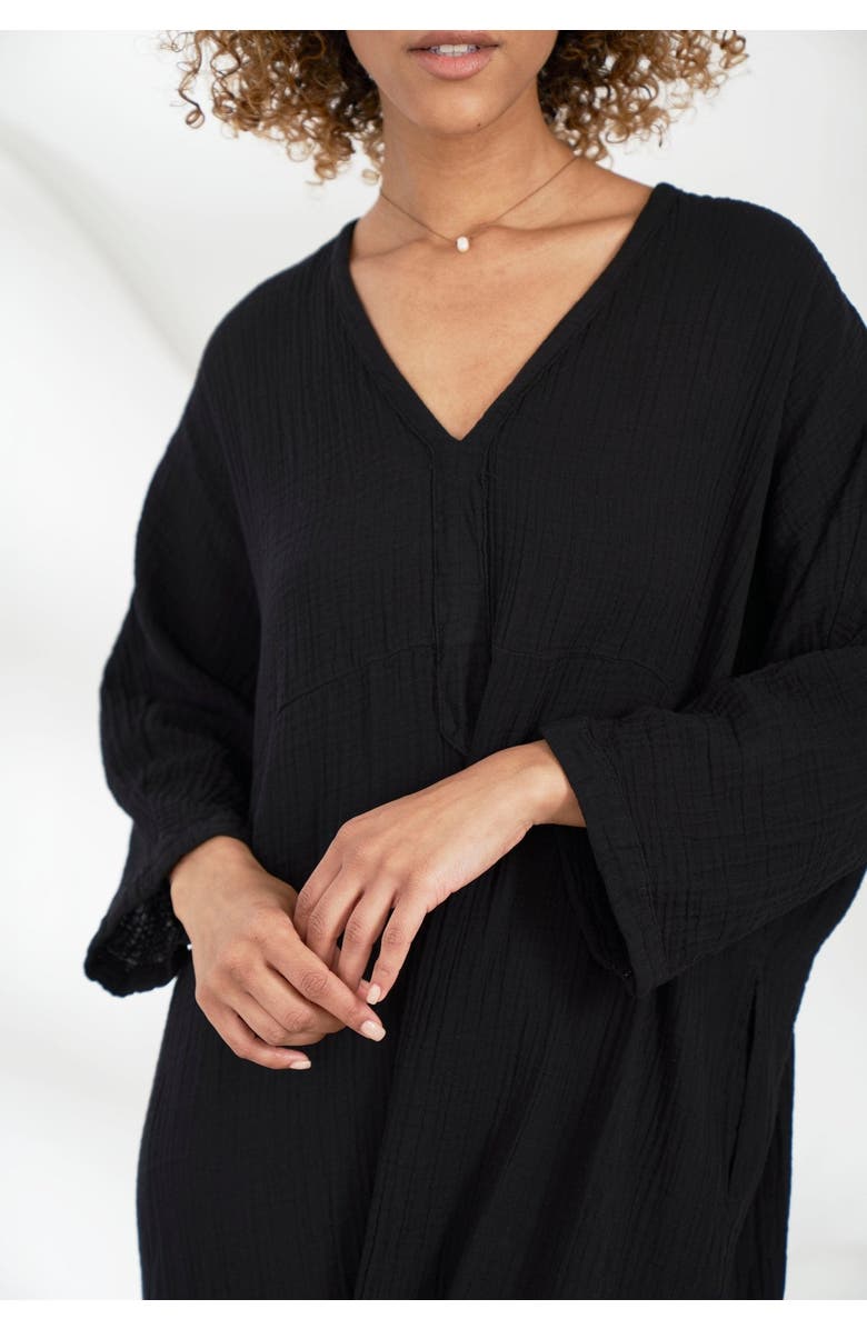 ocean+main Gauze Arc Seam Caftan, Alternate, color, Black