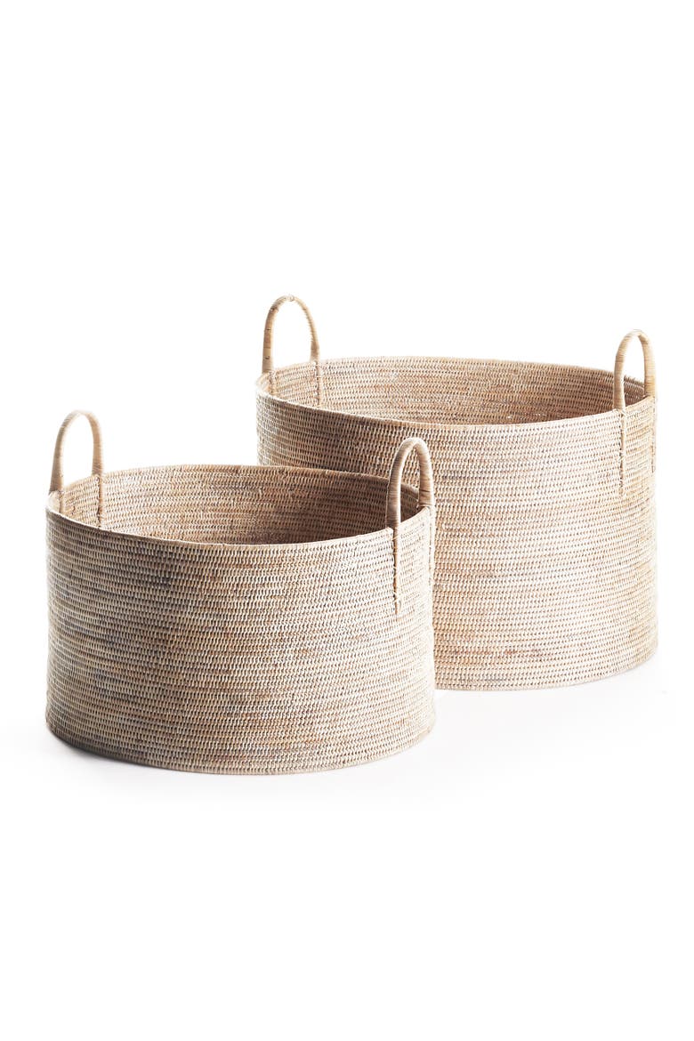 Burma Rattan Hampers With Handles, Set of 2, Main, color, White