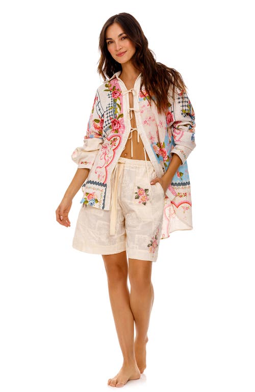 Agua Bendita Swan Meraki Long Sleeve Stretch Cotton Cover-up Tunic In Pink Multicolor