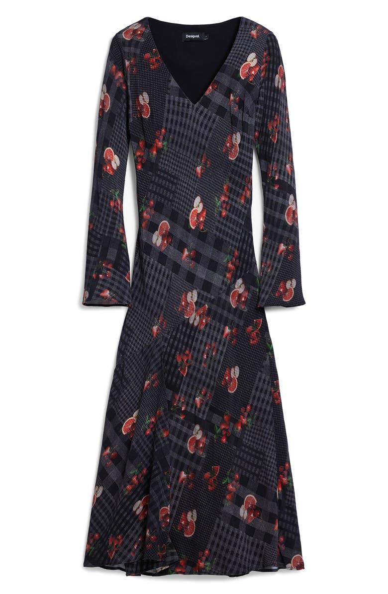 Desigual Mixed Print Long Sleeve Midi Dress, Alternate, color, Gray