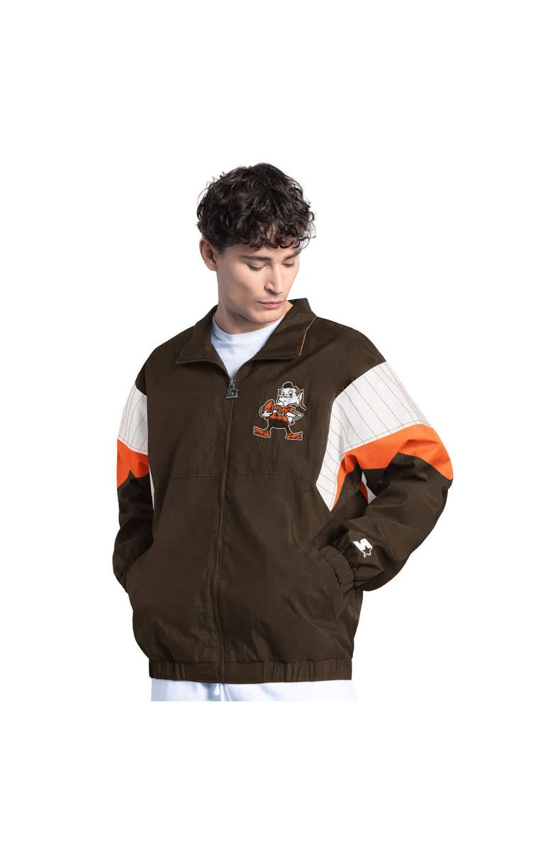 STARTER Men's Starter Brown Cleveland Browns Yard Line Vintage Logo Full-Zip Jacket, Alternate, color, Brown