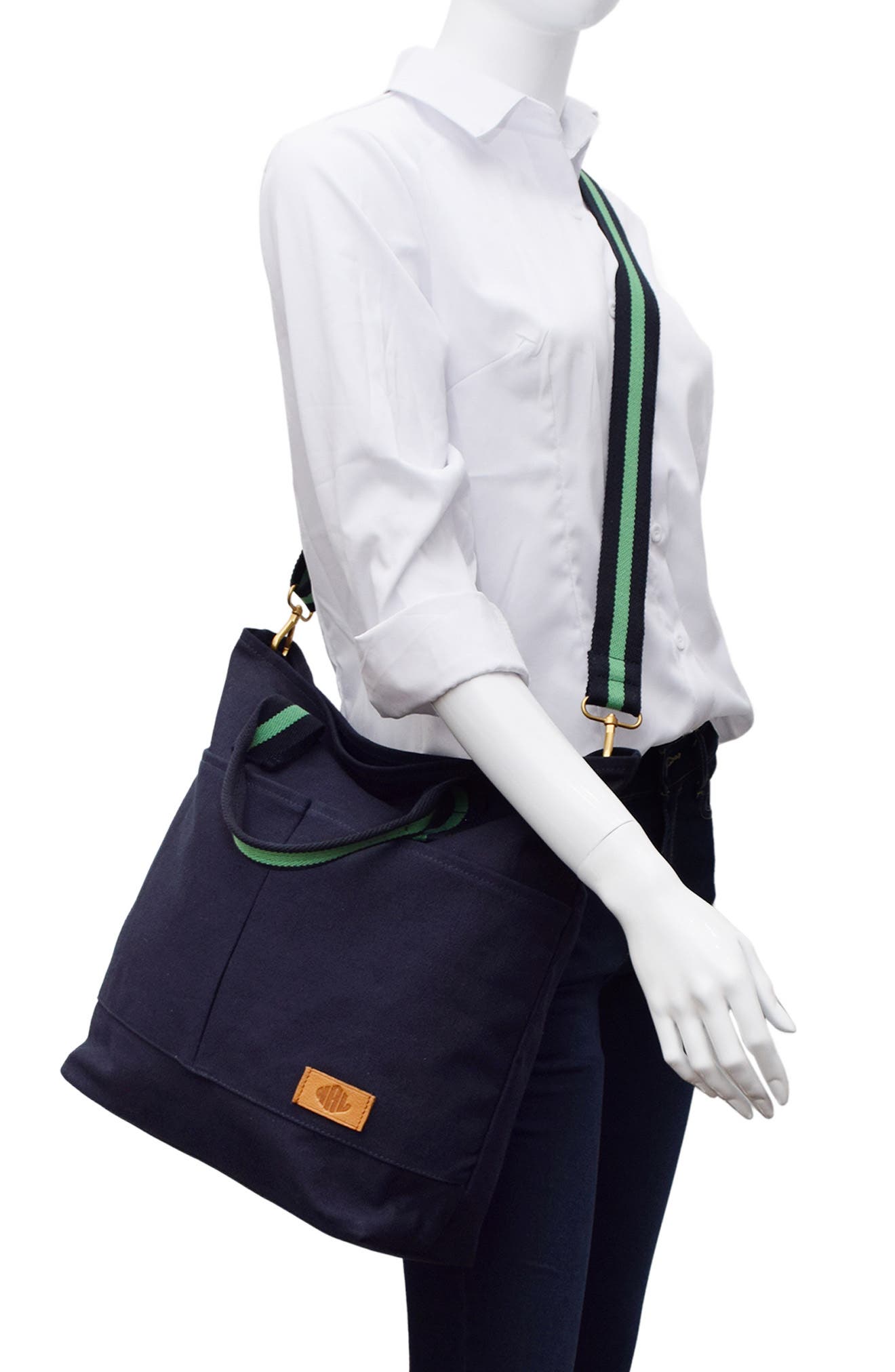 New Amsterdam Leatherworks Ayla Canvas Tote, Alternate, color, Midnight/ Kelly