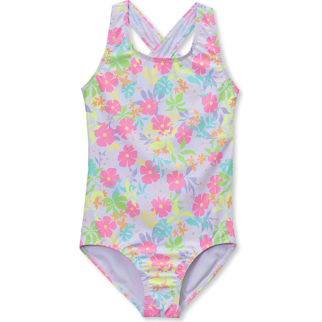 Lands' End Girls One Piece Swimsuit in White Multi Floral at Nordstrom, Size Large