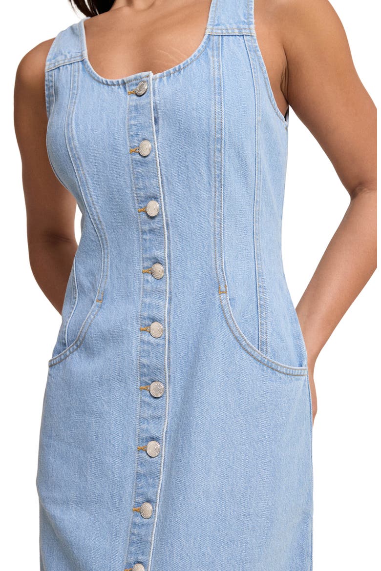 Quays Denim Button-Up Midi Dress, Alternate, color, BLUE