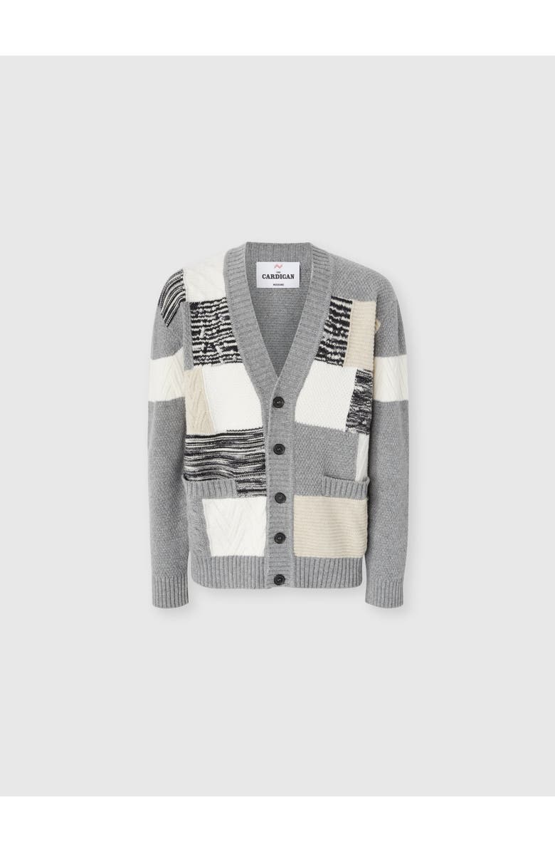 Missoni The Cardigan In Pure Wool With Flame And Zigzag Inserts, Alternate, color, Beige & Grey