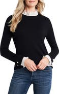 CeCe Ruffle Detail Cotton Blend Sweater